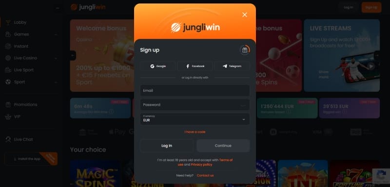 jungliwin no deposit spins