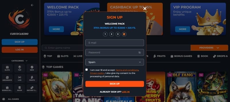 Registreren bij Cusco Casino live monopoly