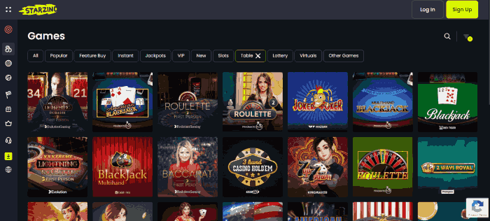 Tafelspellen bij Starzino Online Casino